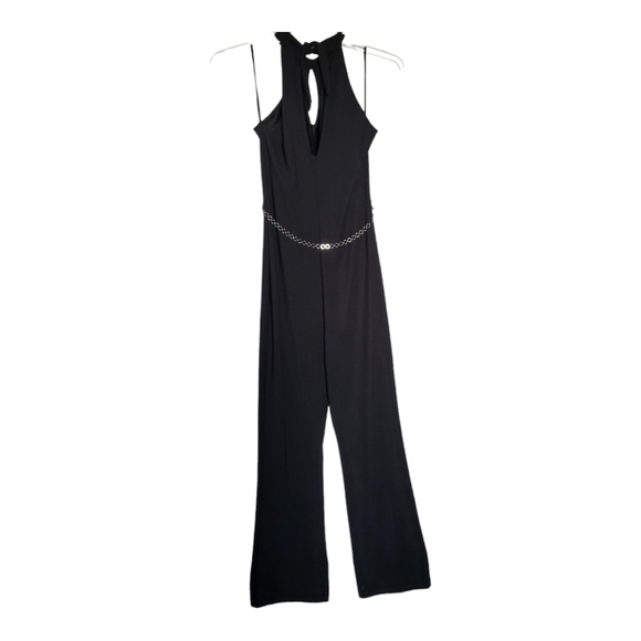 PS PerSeption Jumpsuit Large Black Chain Belt Key Hole Stretch Holiday Party - Picture 2 of 6
